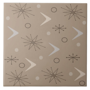 Atomic Age Boomerangs Starbursts Earth Tones Ceramic Tile