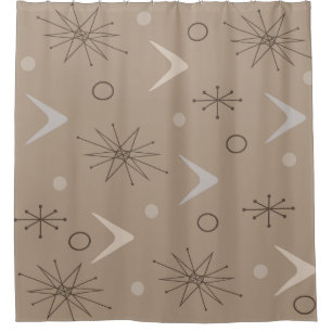 Atomic Age Boomerangs Starbursts Earth Tones Shower Curtain