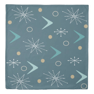 Atomic Age Boomerangs Starbursts Teal Gold Duvet Cover