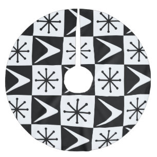 Atomic Age Checkered Boomerangs Black White Brushed Polyester Tree Skirt