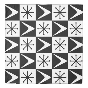 Atomic Age Checkered Boomerangs Black White Duvet Cover