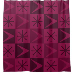 Atomic Age Checkered Boomerangs Burgundy Shower Curtain