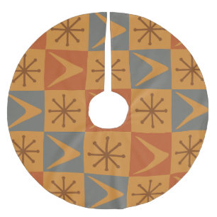 Atomic Age Checkered Boomerangs Burnt Orange Brushed Polyester Tree Skirt