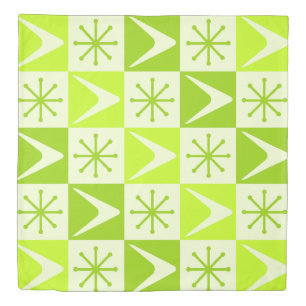 Atomic Age Checkered Boomerangs Chartreuse Duvet Cover
