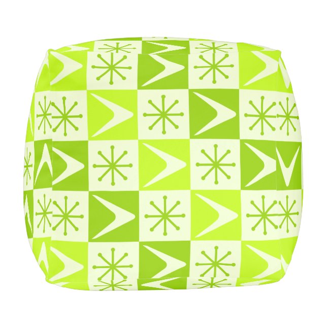 Atomic Age Checkered Boomerangs Chartreuse Pouf (Bottom)