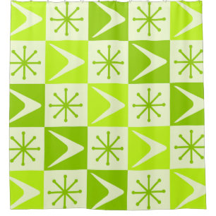 Atomic Age Checkered Boomerangs Chartreuse Shower Curtain