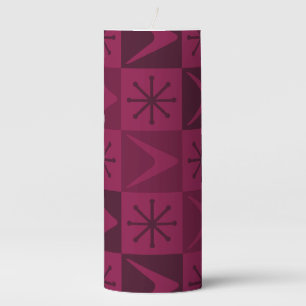 Atomic Age Checkered Boomerangs Dark Red Pillar Candle