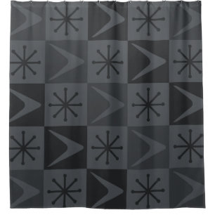 Atomic Age Checkered Boomerangs Gray Shower Curtain