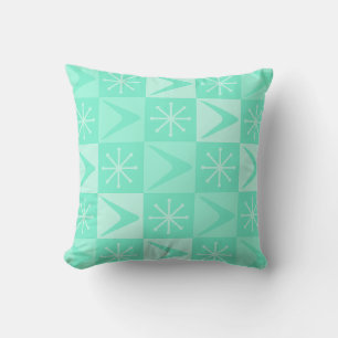 Atomic Age Checkered Boomerangs Mint Green Throw Pillow
