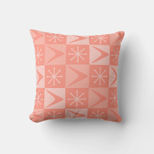 Atomic Age Checkered Boomerangs Peach Throw Pillow