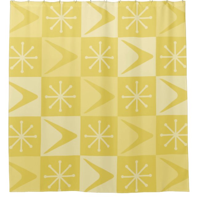 Atomic Age Checkered Boomerangs Yellow Shower Curtain (Front)