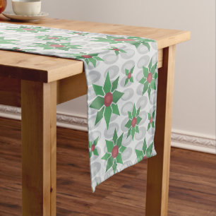 Atomic Age Christmas Holly Silver Short Table Runner