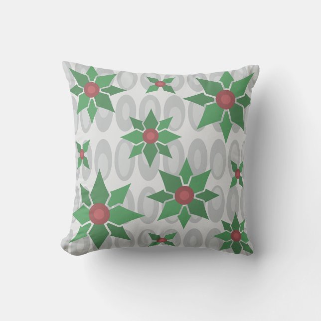 Atomic Age Christmas Holly Silver Throw Pillow (Front)