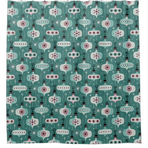 Atomic Age Christmas Ornaments Teal  studioxtine Shower Curtain