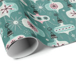 Atomic Age Christmas Ornaments Teal ©studioxtine Wrapping Paper<br><div class="desc">My original vector illustration of vintage inspired holiday ornaments,  in pink,  aqua,  light gray,  black and white on faux textured teal. ©Christine Duffield 2021</div>