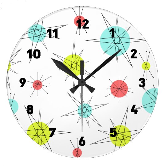 Atomic Age Colorful Planets Large Clock | Zazzle.com