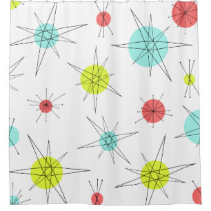 Atomic Age Colorful Planets Shower Curtain