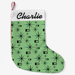 Atomic Age CUSTOM NAME Retro Small Christmas Stocking
