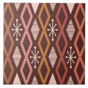 Atomic Age Diamond Columns Burnt Orange Ceramic Tile