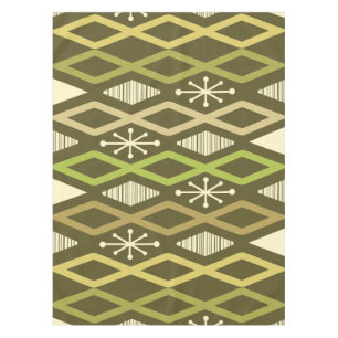 Atomic Age Diamond Columns Olive Green Tablecloth
