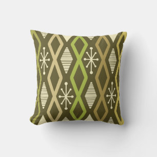 Atomic Age Diamond Columns Olive Green Throw Pillow