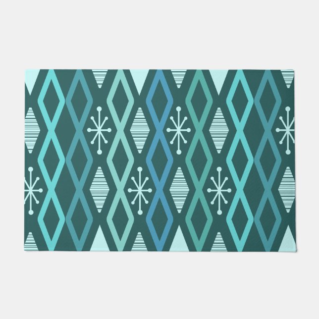 Atomic Age Diamond Columns Teal Doormat (Front)