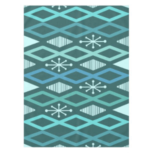 Atomic Age Diamond Columns Teal Tablecloth
