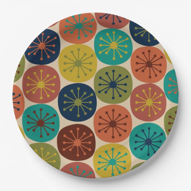 Atomic Age Dots Mid-century Retro Pattern Paper Plates (Front)