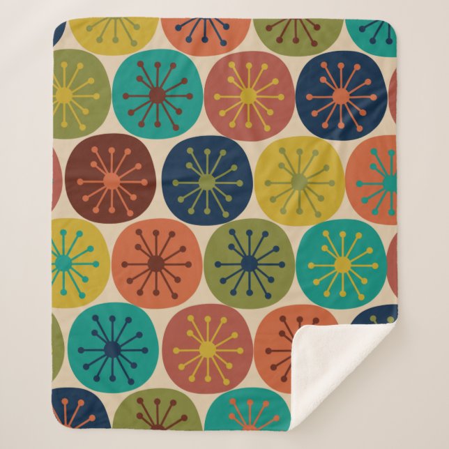 Atomic Age Dots Mid-century Retro Pattern Sherpa Blanket (Front)