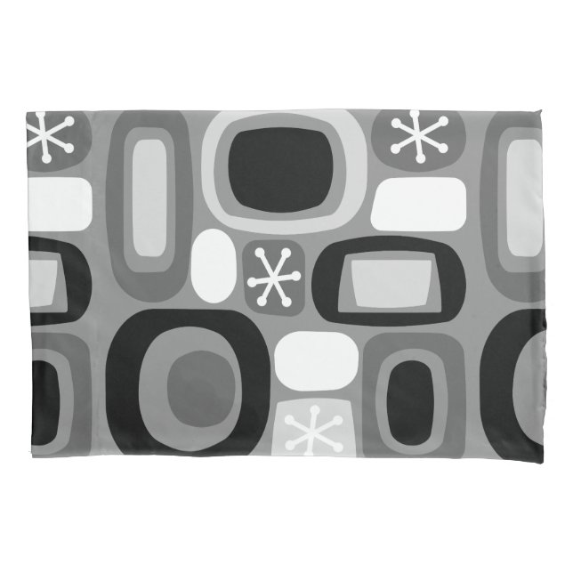 Atomic Age Fieldstones Black White Pillow Case (Front)