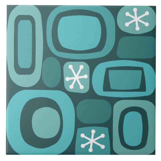 Atomic Age Fieldstones Teal Ceramic Tile (Front)