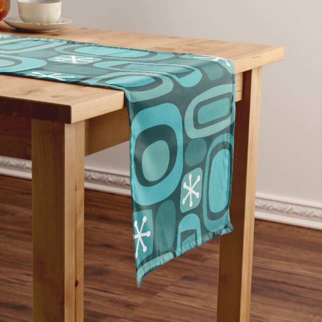 Atomic Age Fieldstones Teal Short Table Runner (In Situ)