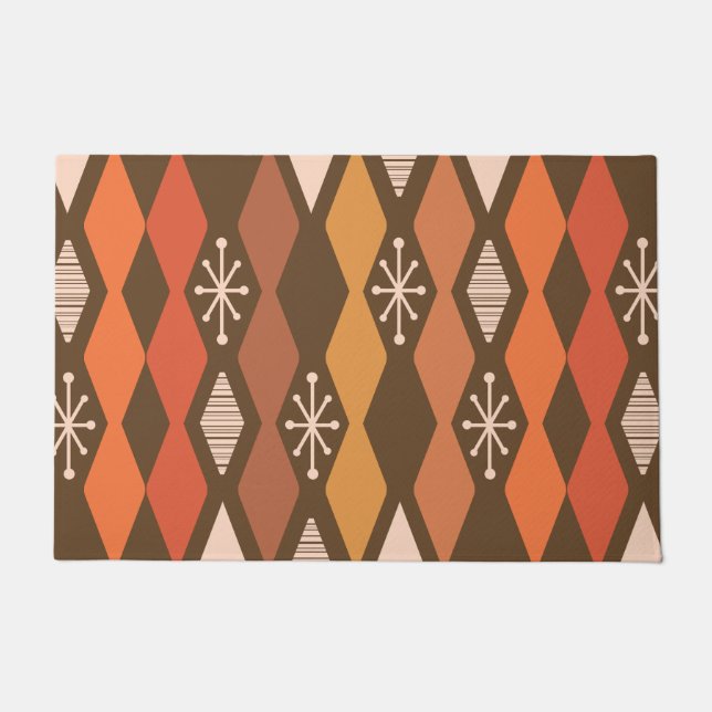 Atomic Age Geometric Brown Orange Doormat (Front)