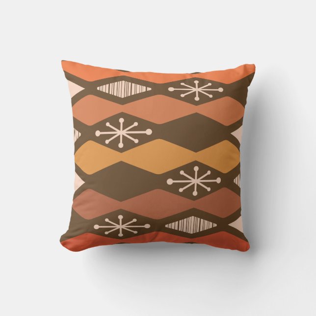 Atomic Age Geometric Brown Orange Throw Pillow (Front)