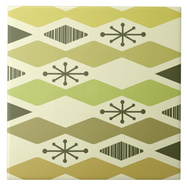 Atomic Age Geometric Chartreuse Ceramic Tile (Front)
