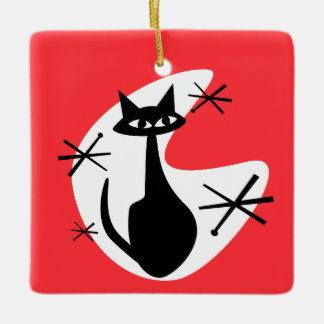 Atomic Age Kitty Cat Starbursts CUSTOM COLOR Ceramic Ornament
