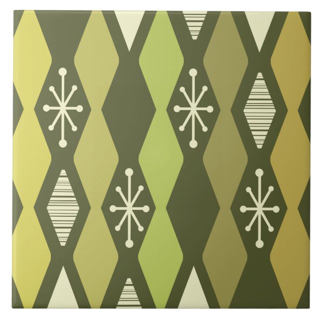 Atomic Age MCM Columns Olive Green Ceramic Tile (Front)