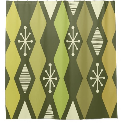 Atomic Age MCM Columns Olive Green Shower Curtain