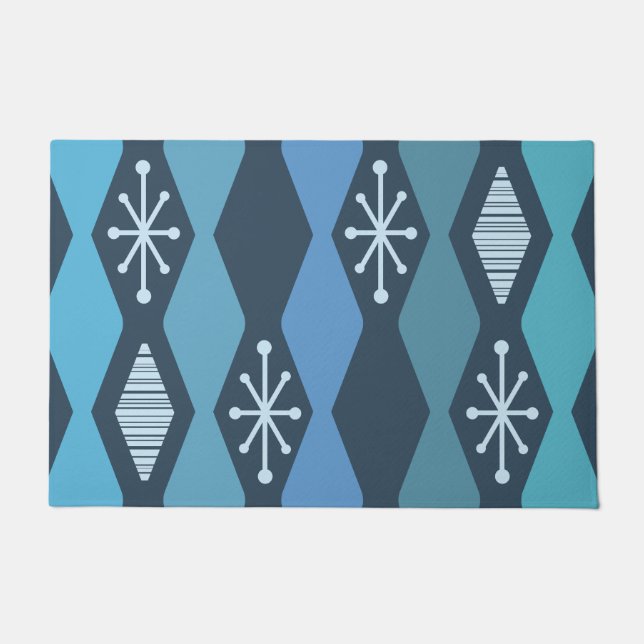 Atomic Age MCM Columns Teal Blue Doormat (Front)