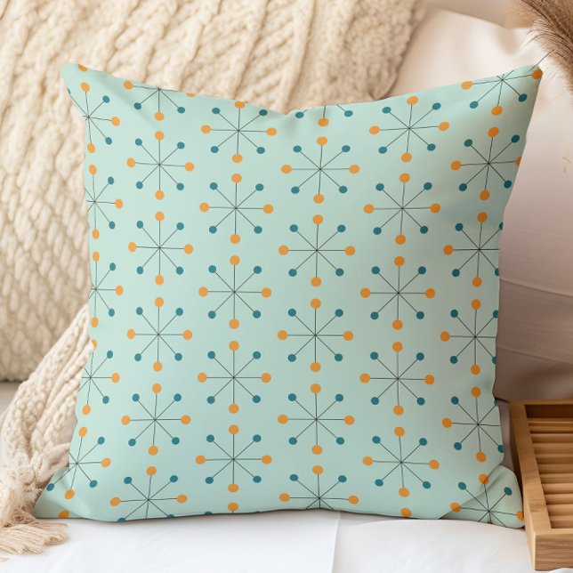 Atomic Age, MCM Pattern Aqua, Orange, Turquoise Throw Pillow (Creator Uploaded)
