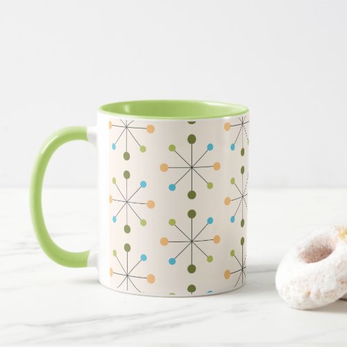 Atomic Age MCM Pattern Green Orange Light Blue Mug