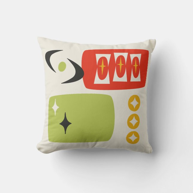 Atomic Age MCM Pattern in Red, Green, Yellow Throw Pillow (Front)