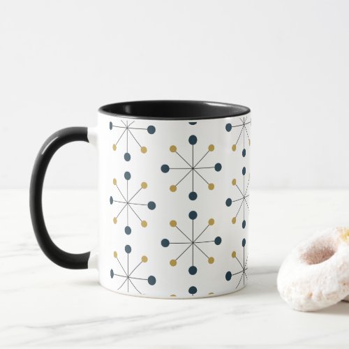 Atomic Age MCM Pattern Navy Mustard Yellow Mug