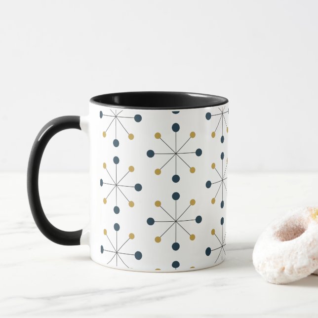 Atomic Age, MCM Pattern Navy, Mustard Yellow Mug (With Donut)