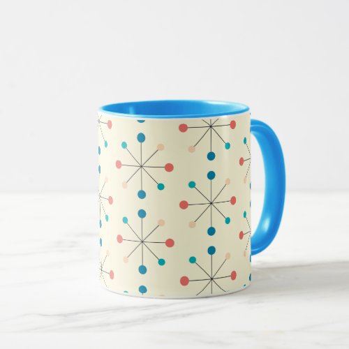 Atomic Age MCM Pattern Yellow Blue Peach Coral Mug