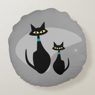 Atomic Age MCM Retro Cat 1950’s Custom Color   Round Pillow