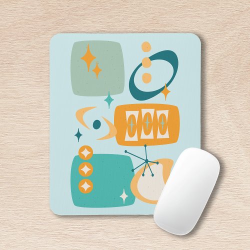 Atomic Age Mid Century Abstract 19 Aqua Orange Mouse Pad