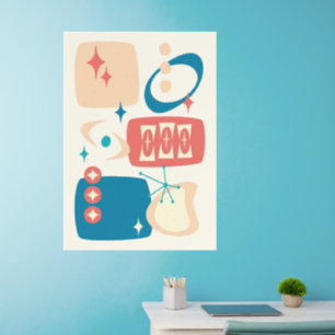 Atomic Age, Mid Century Abstract 19 Blue, Peach Wall Decal
