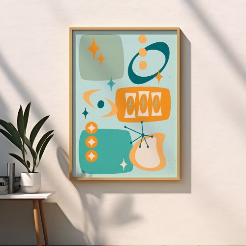 Atomic Age Mid Century Abstract Aqua Orange Poster