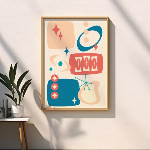 Atomic Age Mid Century Abstract Blue Peach Poster